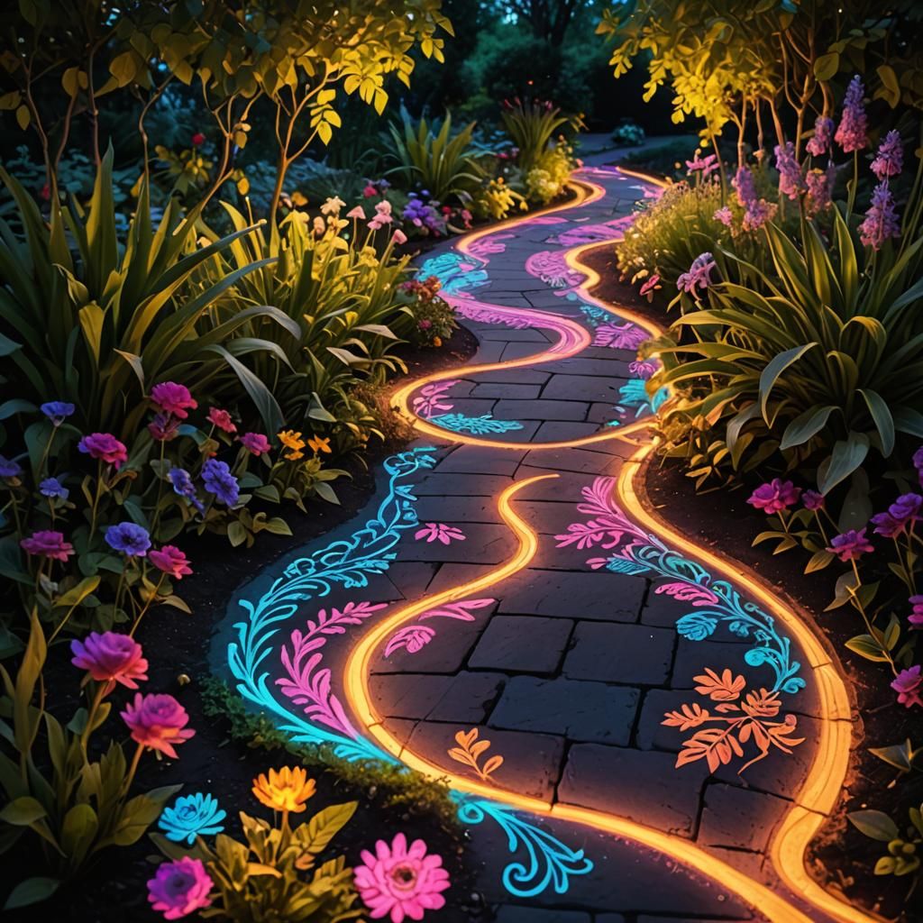 Fluorescent Chalk Art Garden Pathway