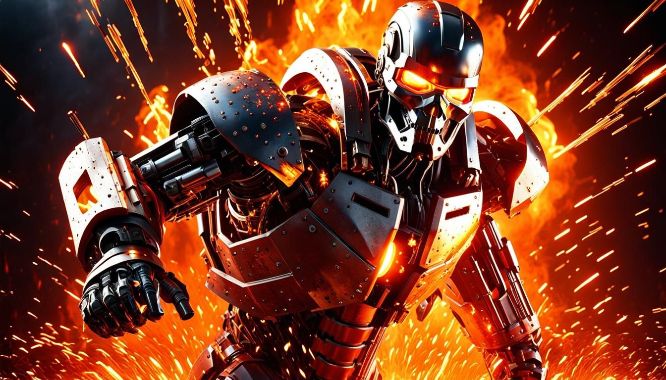 Terminator Emerges from Molten Metal in Fiery Explosion