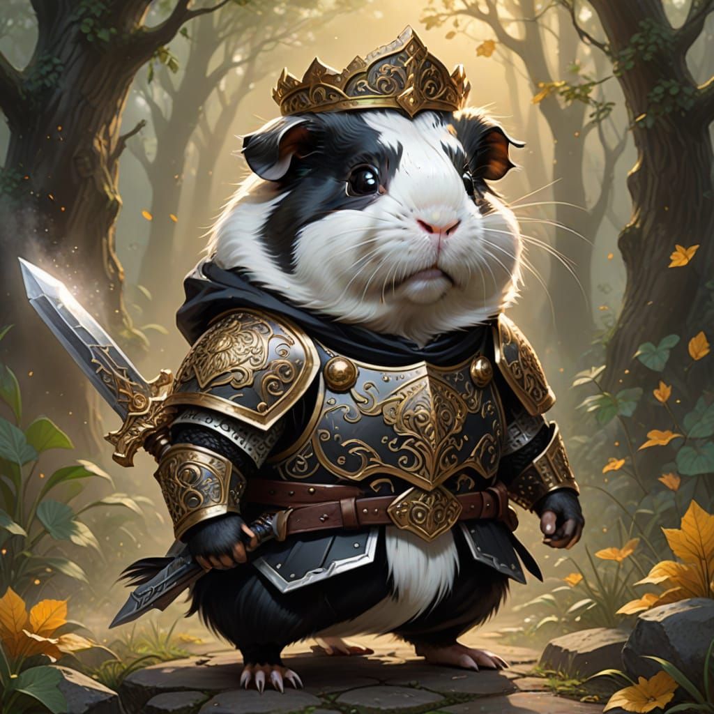 Adorable Guinea Pig Warrior in Ethereal Fantasy Art