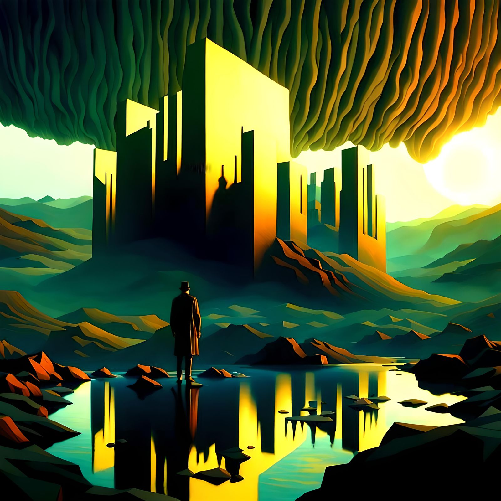 Surreal Entities in Asemic Landscape, Cinematic Still