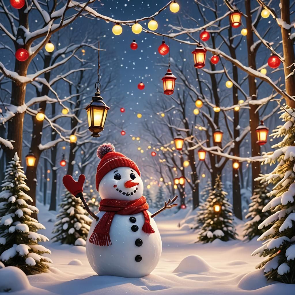 Vibrant Christmas Snowman in a Magical Winter Wonderland