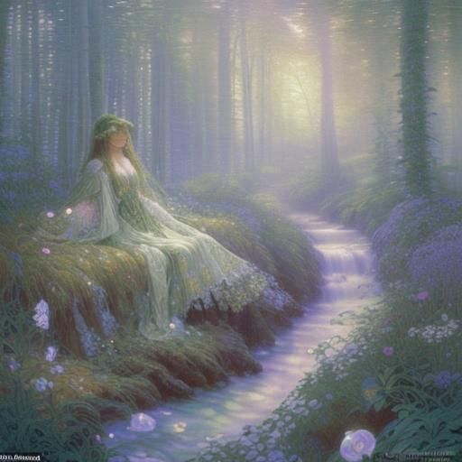 Ethereal Finnish Forest Scene in Art Nouveau Style