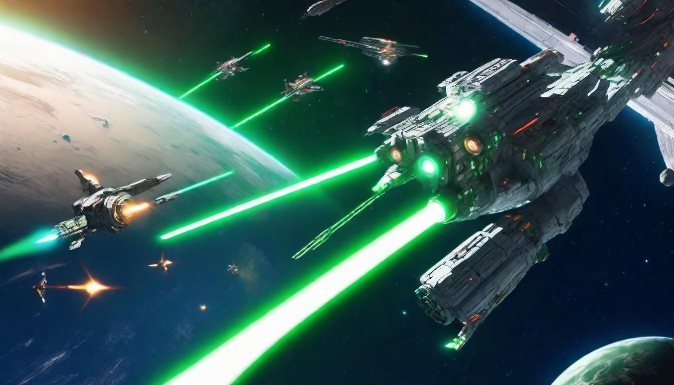 Space Battle Above a Green Gas Giant