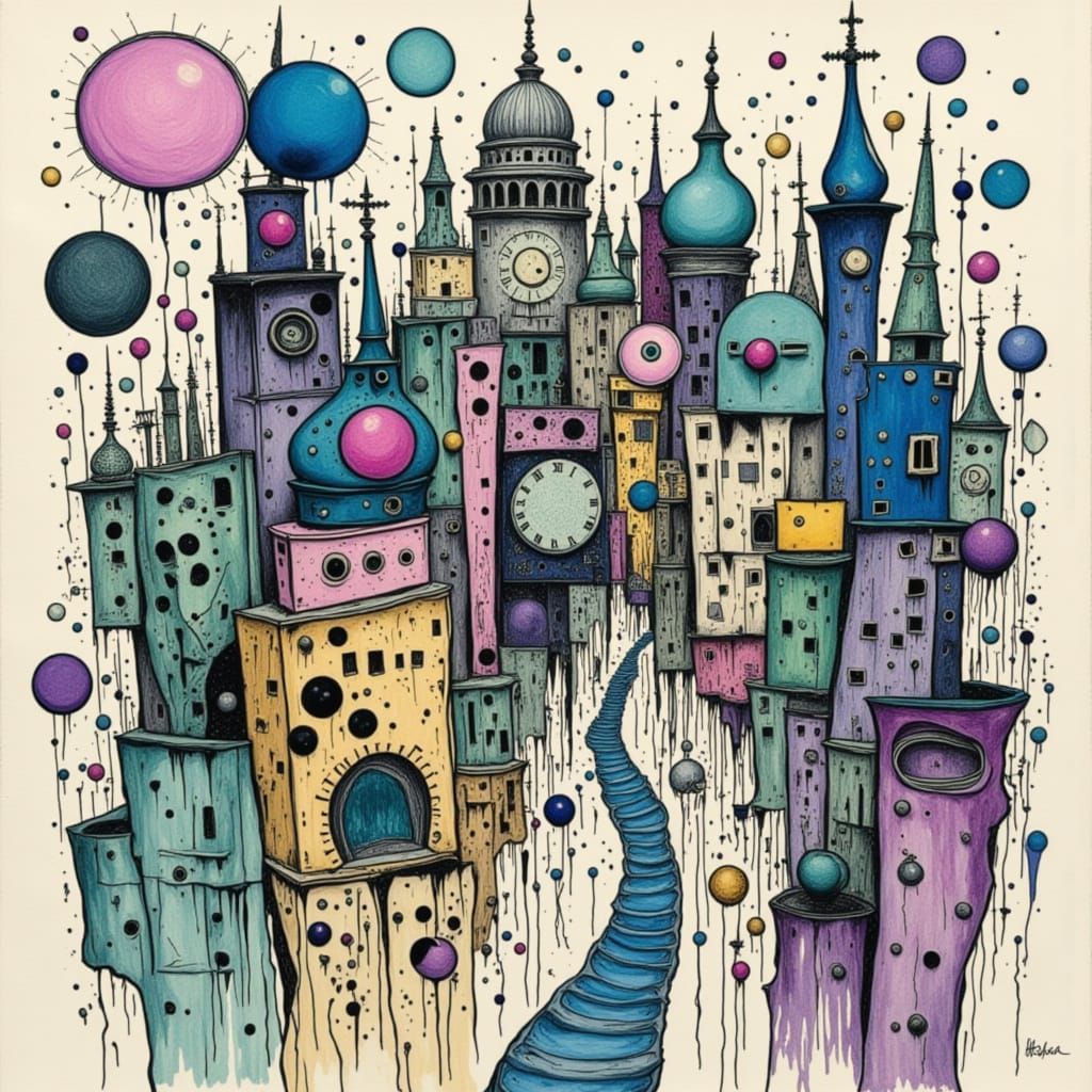 Abstract Blue and Black Ink Art