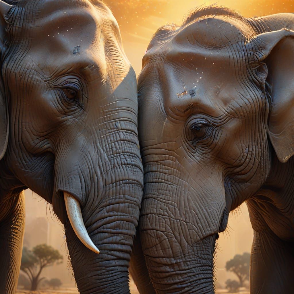 Elephant Comforts a Friend: Digital Concept Art