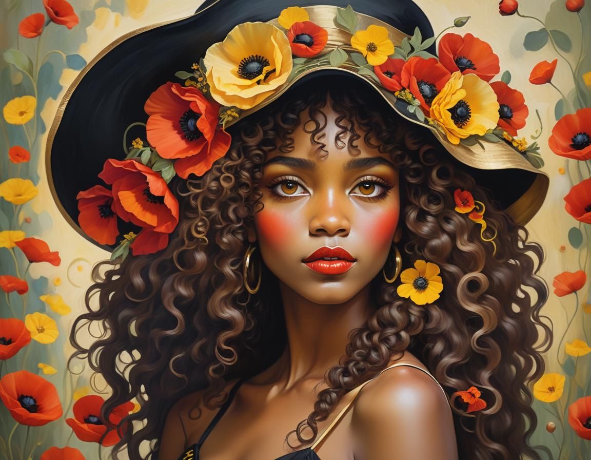 Elegant Woman with Floral Hat in Art Nouveau Style