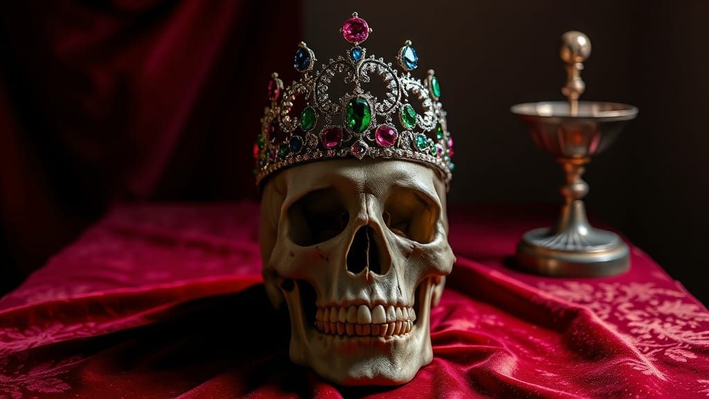 Jewel-Adorned Skull with Crown in Dramatic Light