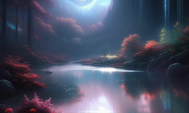 Cosmic Cyberpunk Riverbed in Holographic 3D