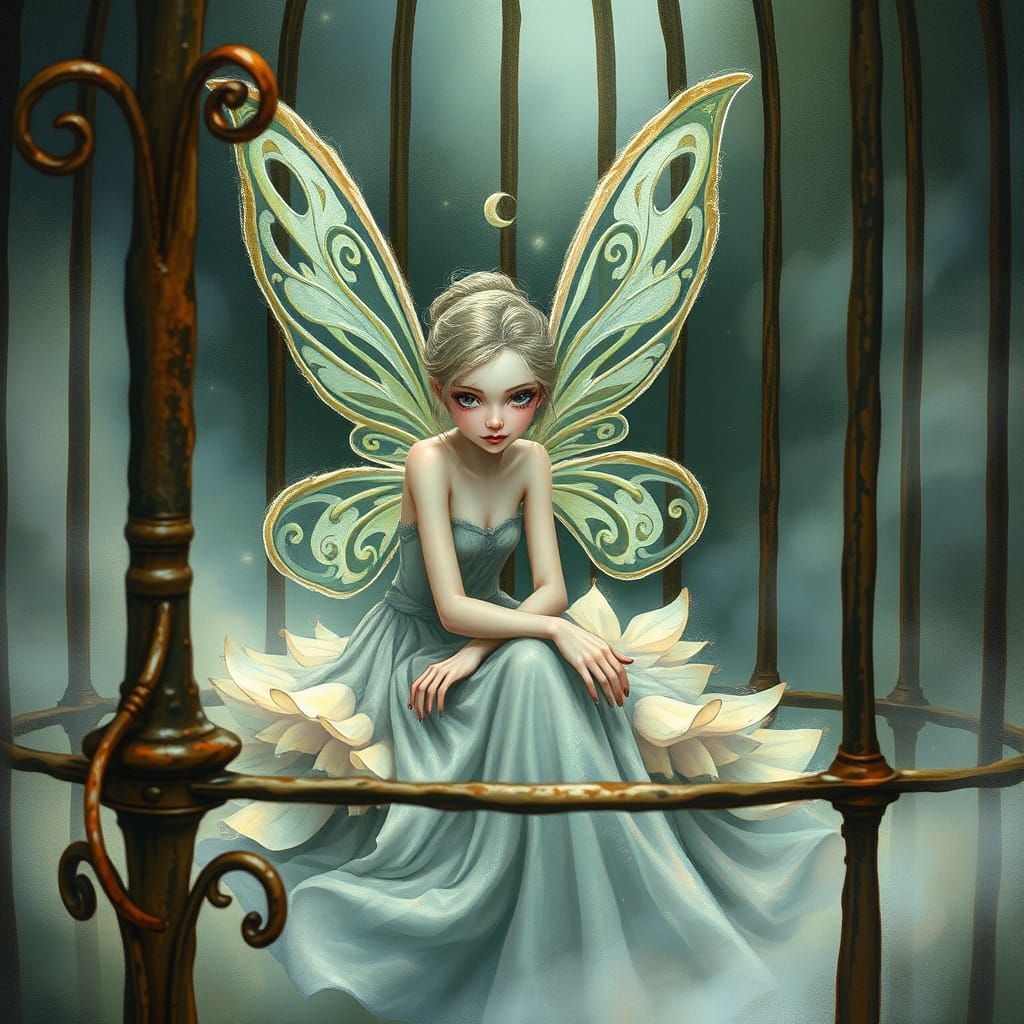 Whimsical Fairy in an Ornate Cage