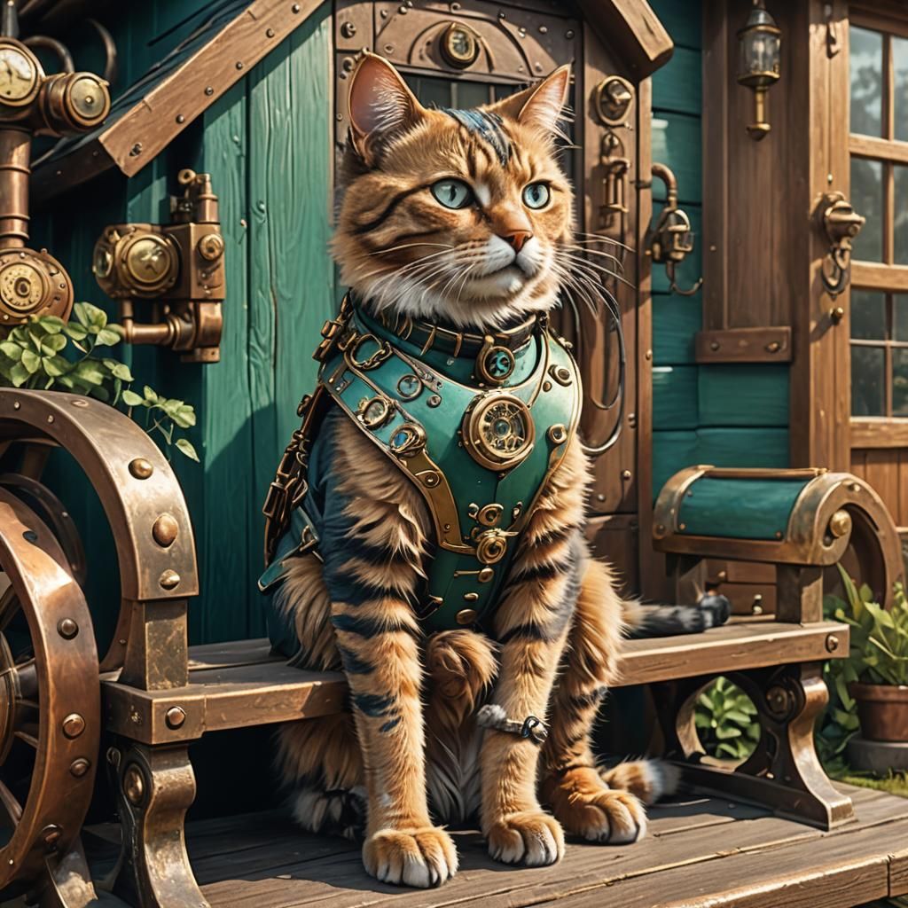 Steampunk Cat in Boot Cottage Concept Art