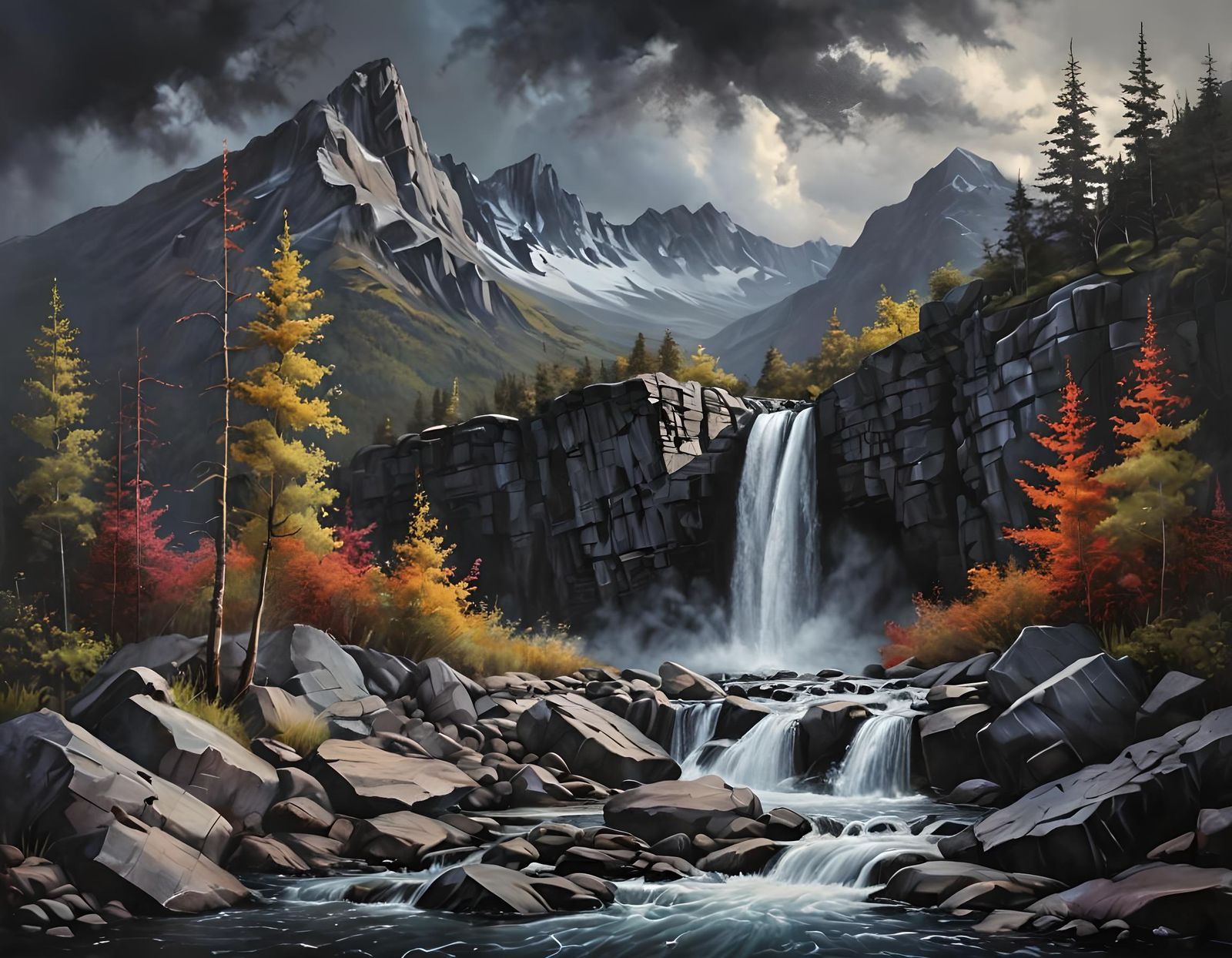 Moody Pastel Mountain Landscape in Oil Painting Style