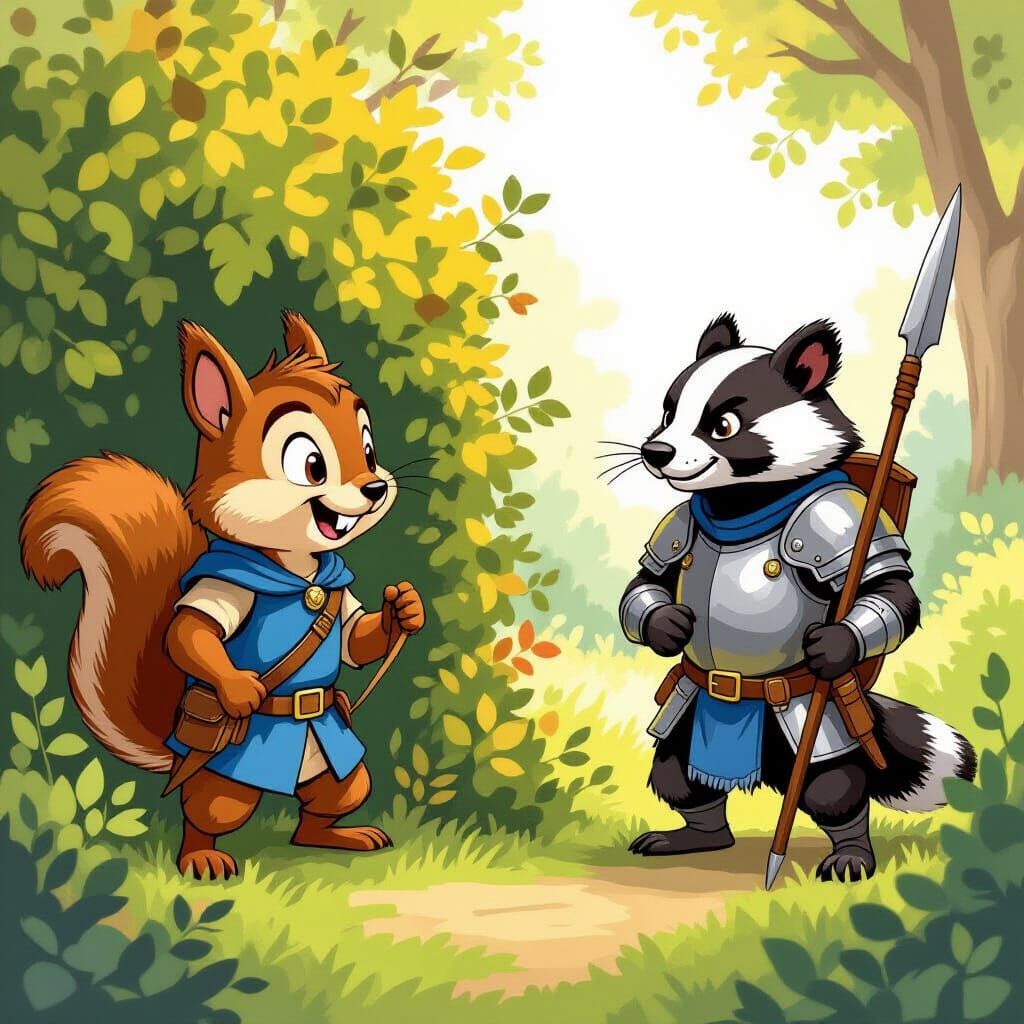 Anthropomorphic Squirrel Prank in Cartoon Style