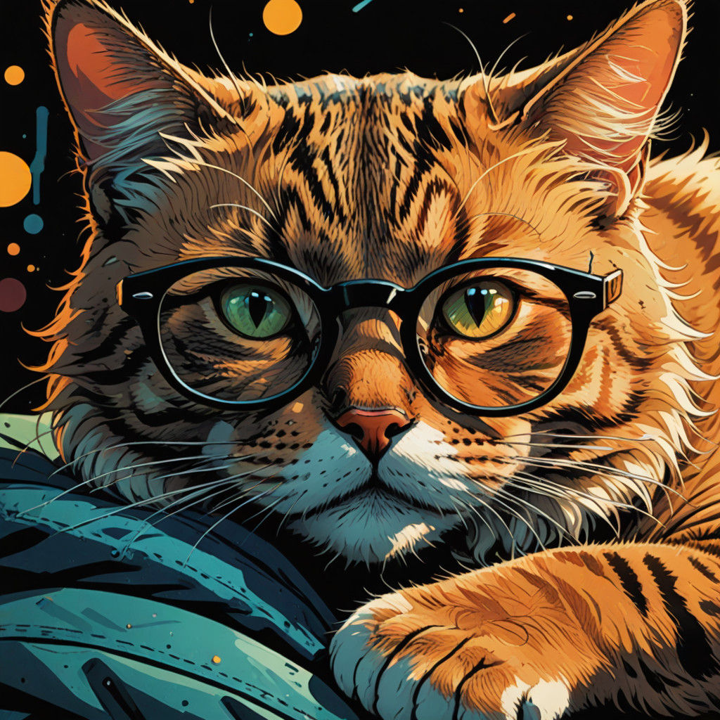 Vibrant Cat Portrait in Comic Book Style