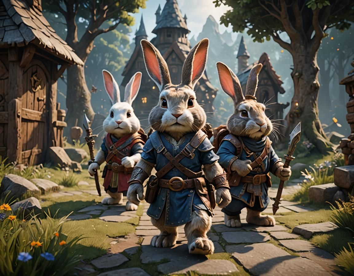 Barbarian, Dwarf, and Wizard Rabbits: 3D Game Art