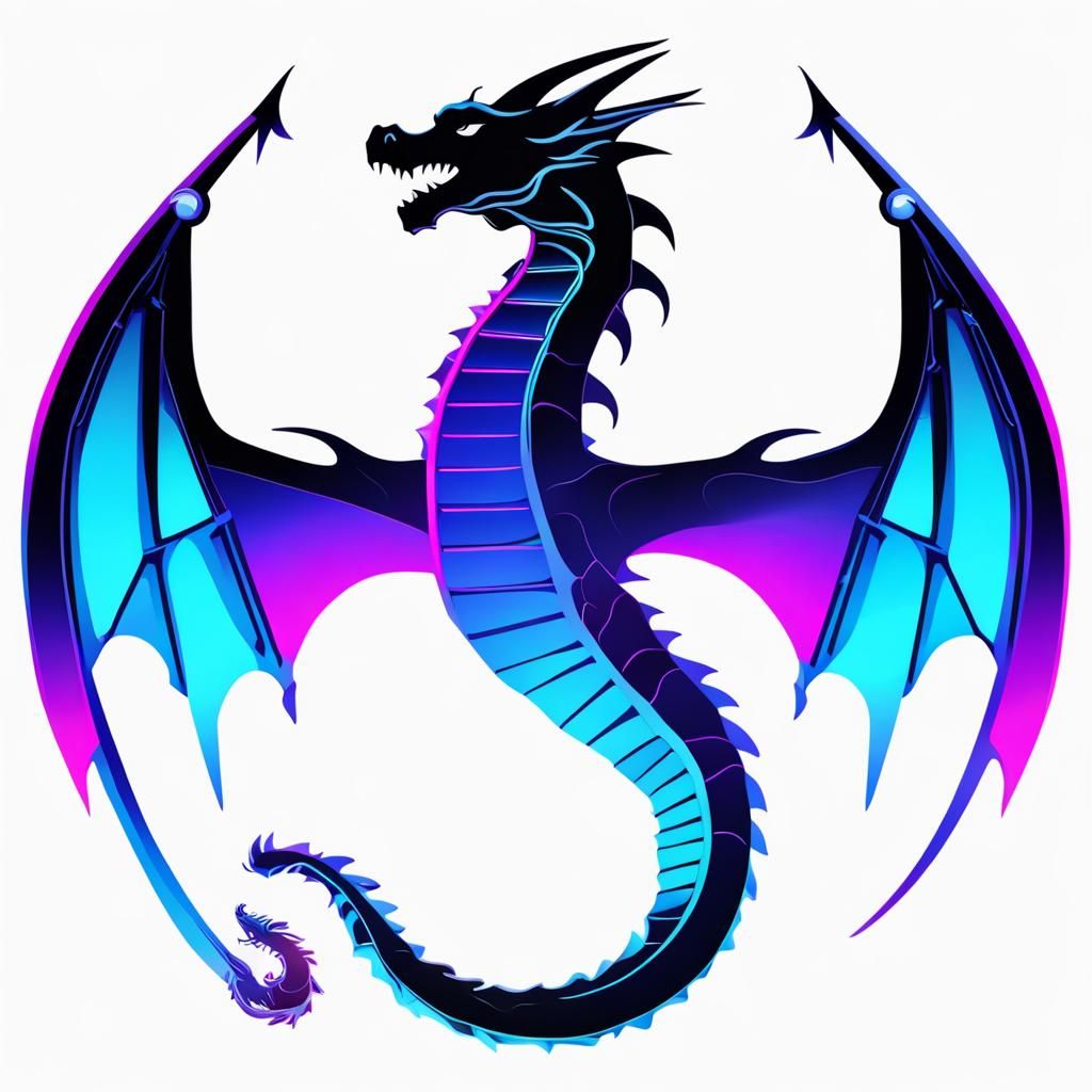 Synthwave Neon Dragon Symbol in Retro Style