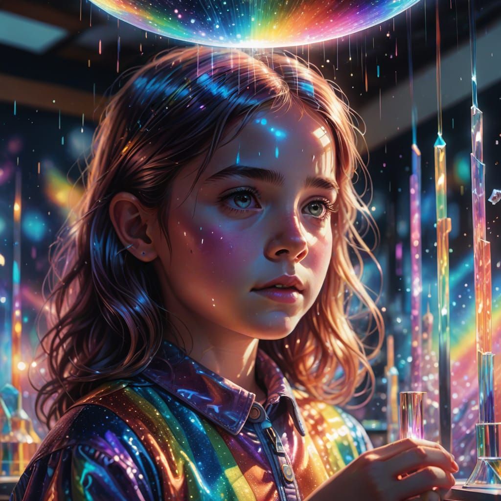 Little Trigean Girl and Refracted Light, Mixed Media