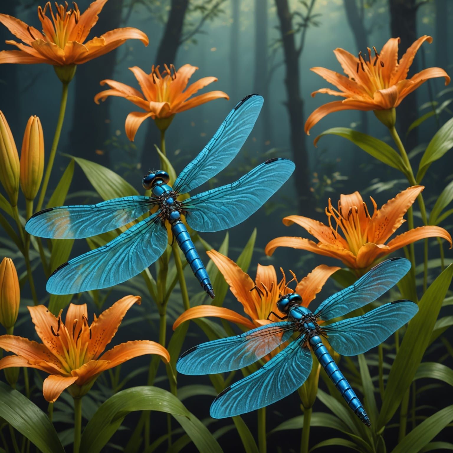 Blue Dragonflies and Tiger Lilies: Fantasy Concept Art