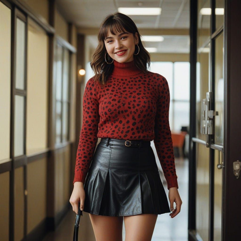 Confident Curvy Girl Struts Through Modern Medical Center Wa...