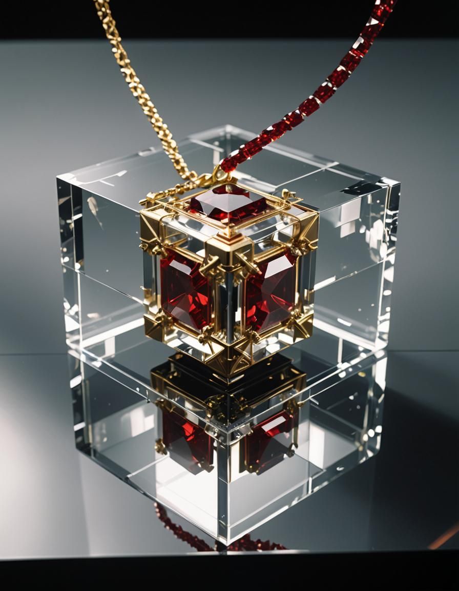Crystal Cube Reveals Diamond Necklace in Digital Art