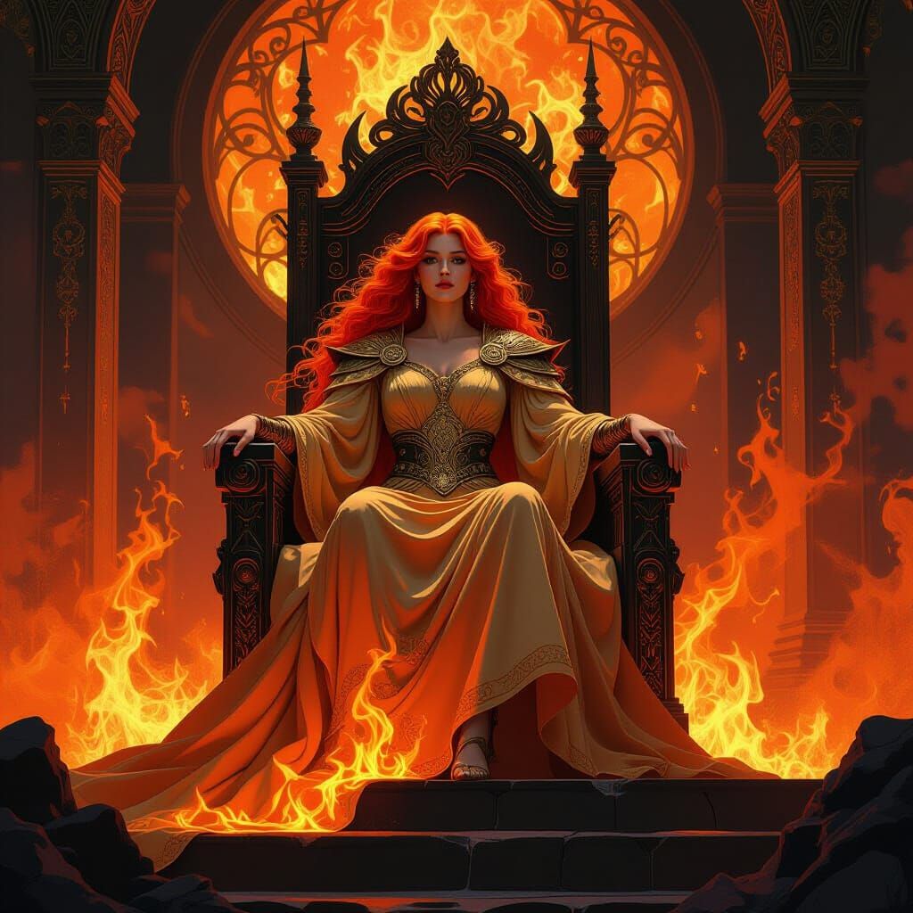 Atlantean Prince Ascends Volcanic Throne, Art Nouveau