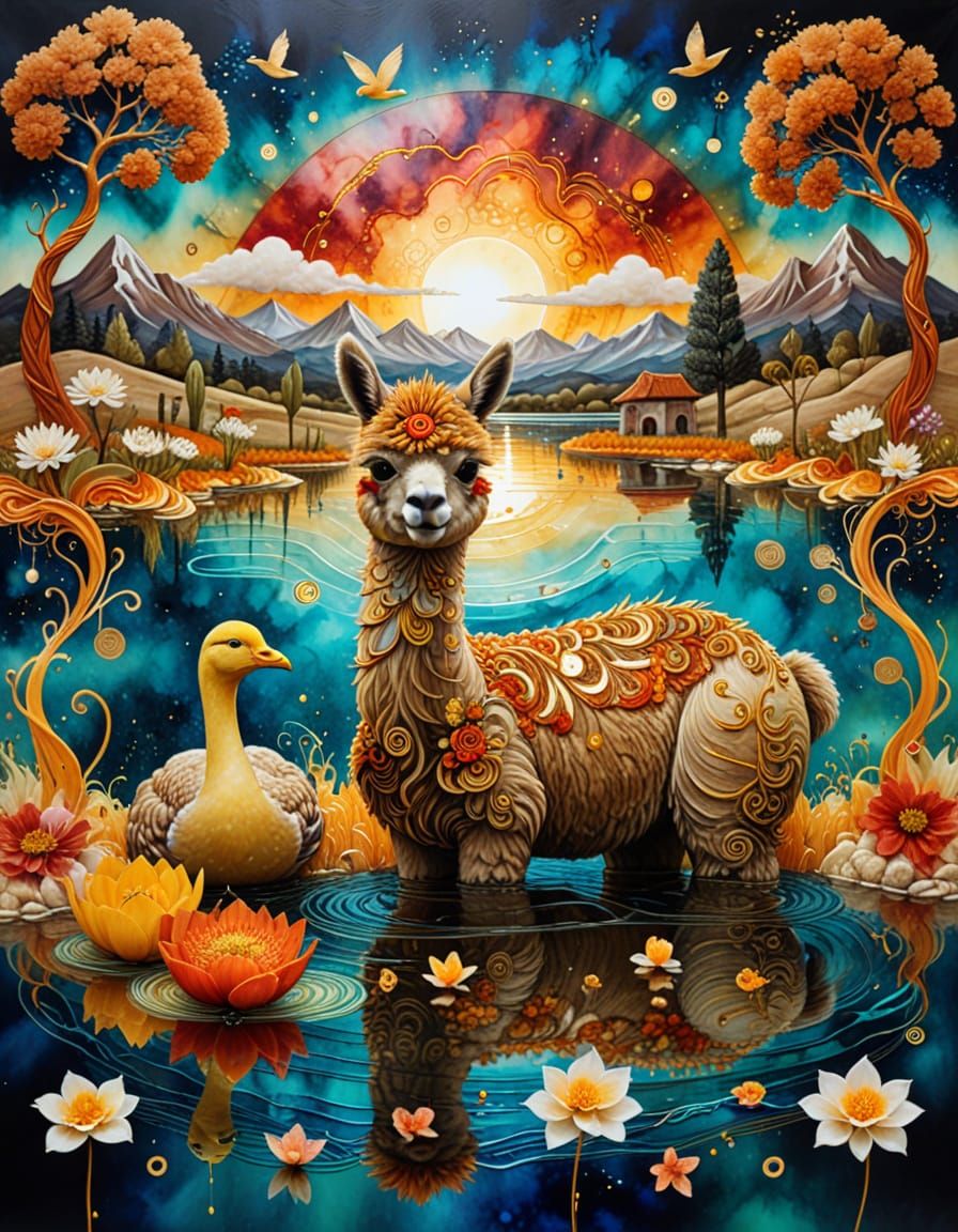 Surreal Alpaca Hybrid in Spaghetti Lake