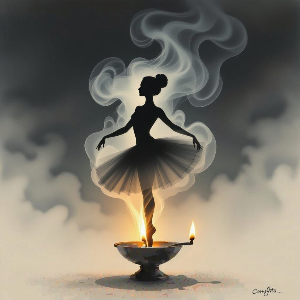 Ethereal Smoke Art: Ballerina Silhouette in Dreamlike Style