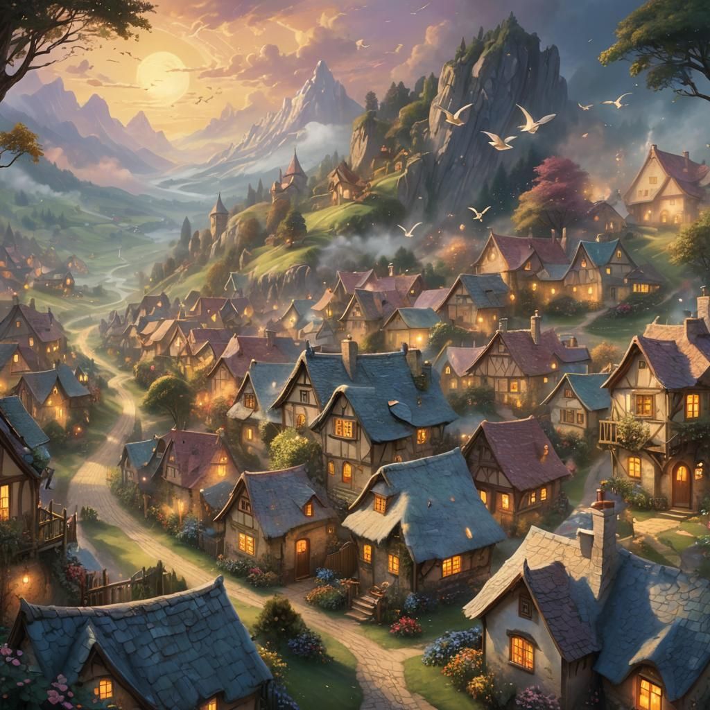 Phoenix Attacks Village: Ethereal Fantasy Digital Art