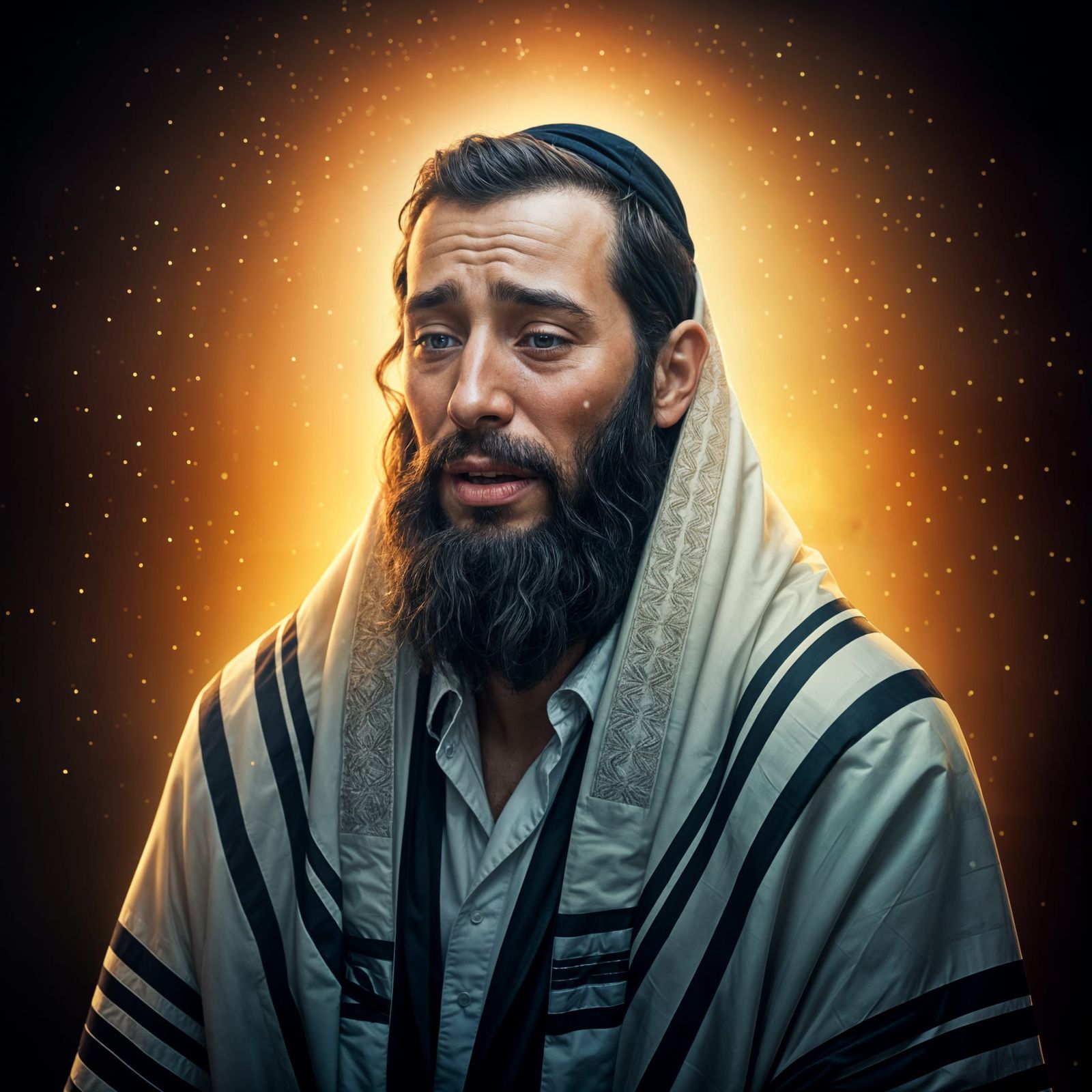 Jewish Man Praying with Tallit in Sacred Atmosphere