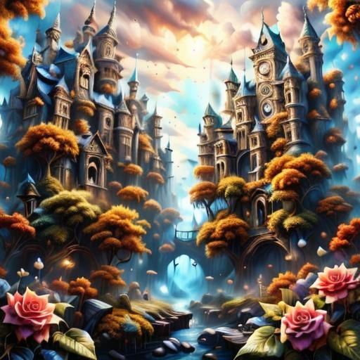 Surreal Epic Landscape in Sparkling Watercolor Style