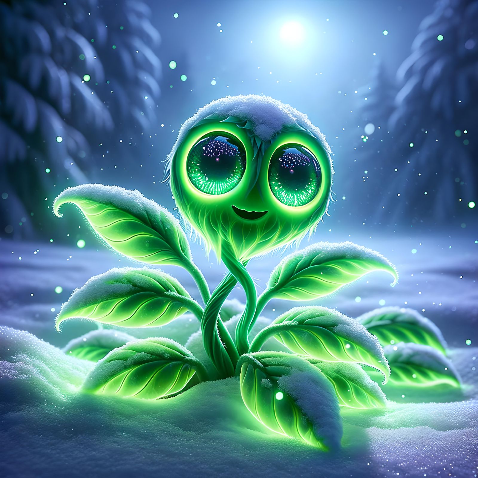 Bioluminescent Plant Emerges in Winter Snow
