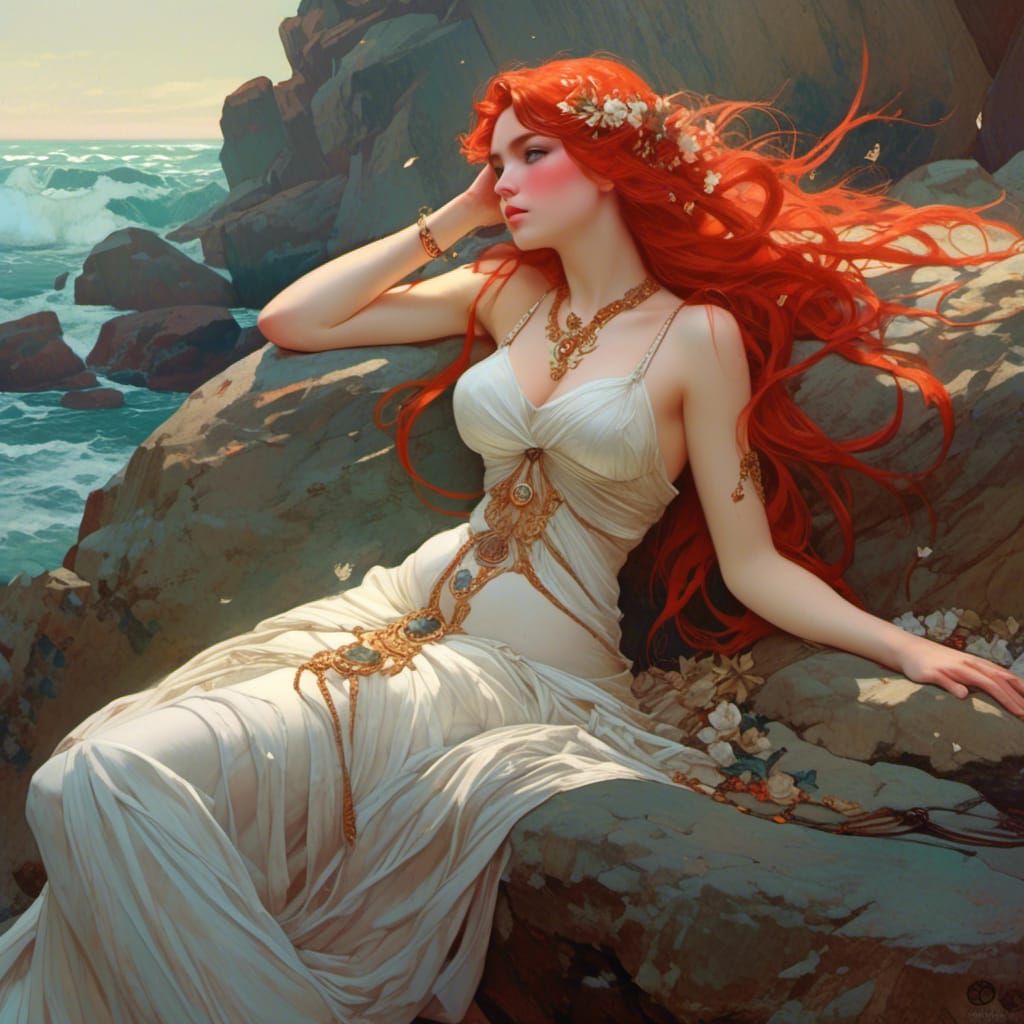 Siren lounging on a rock , 1897" by Alphonse Mucha