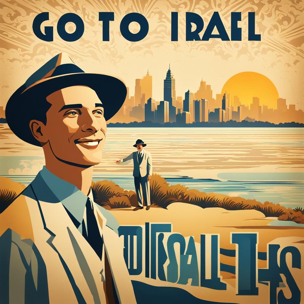 Vintage Travel Poster: Go To Israel in Art Deco Style