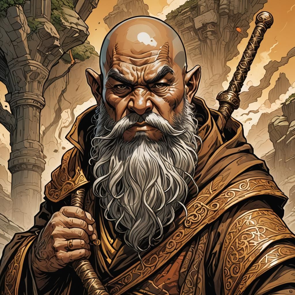 Kato the Dwarf Monk Portrait in Comic Book Art