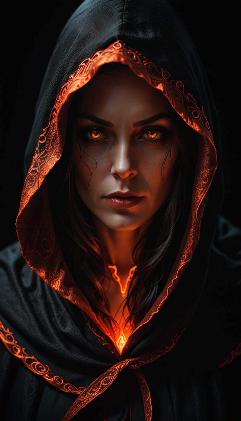 Mysterious Woman in Hooded Cloak, Gothic Art