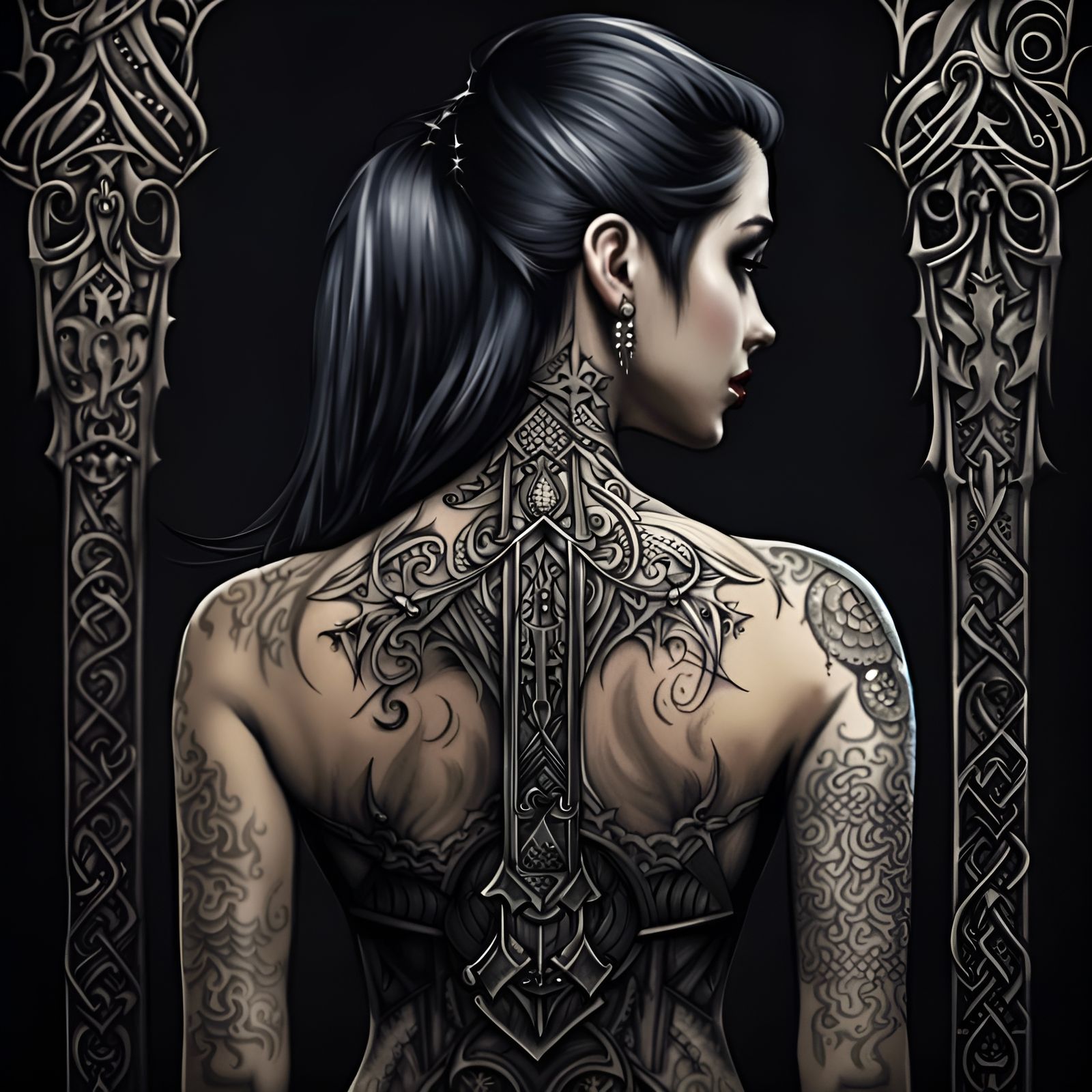Gothic Tattoo Art: Medieval Sword and Tracery