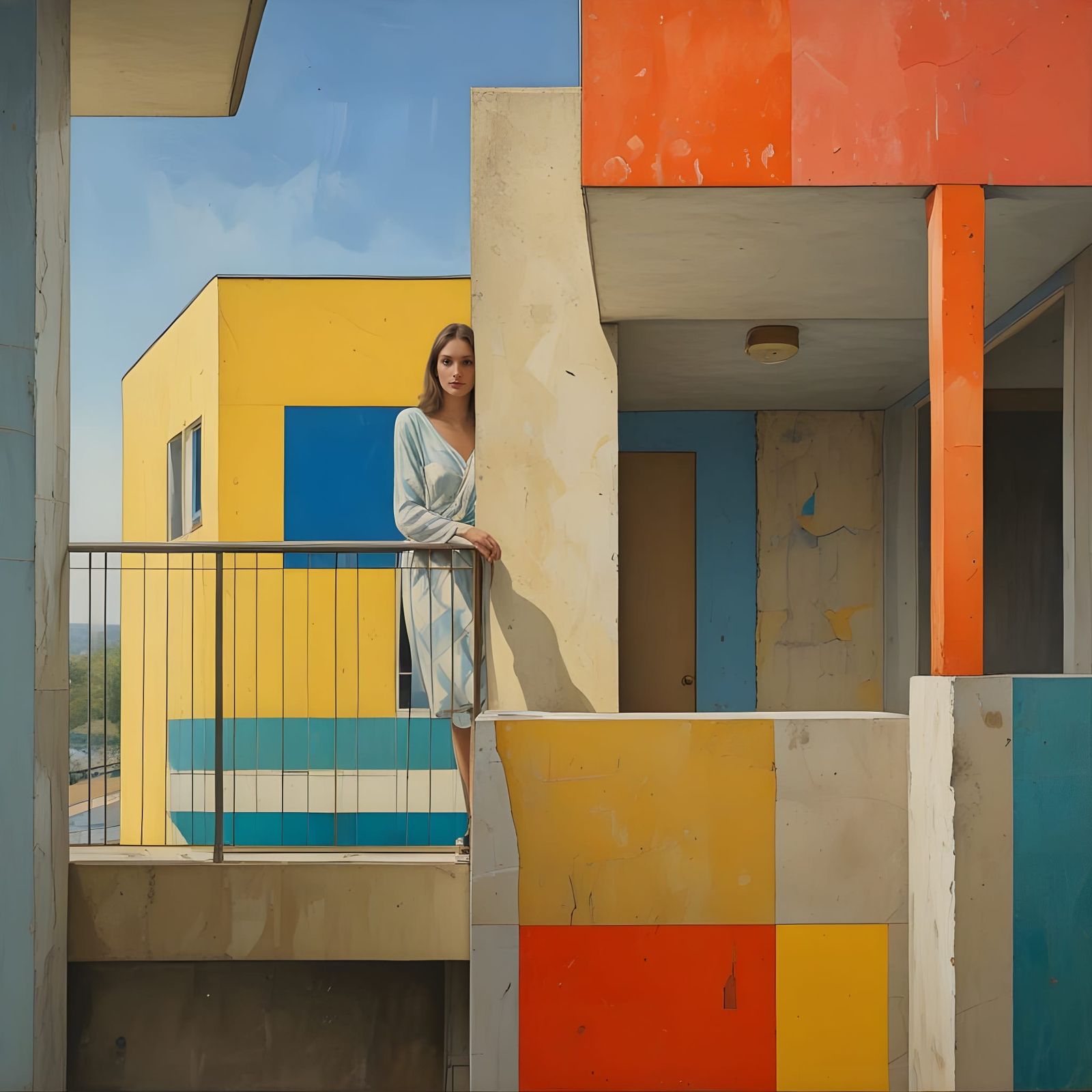 Eclectic Balcony Encounter in a Modern Art Mashup