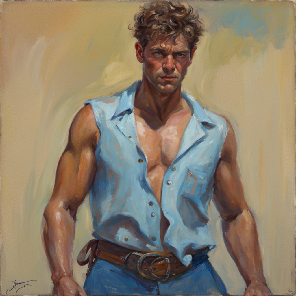 Blue Personified as Handsome Man, Oil Painting