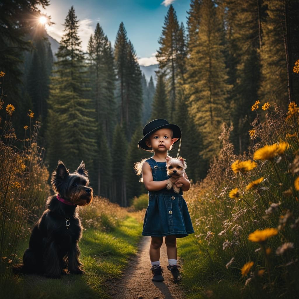 Bald Girl with Yorkshire Terrier in Comfort
