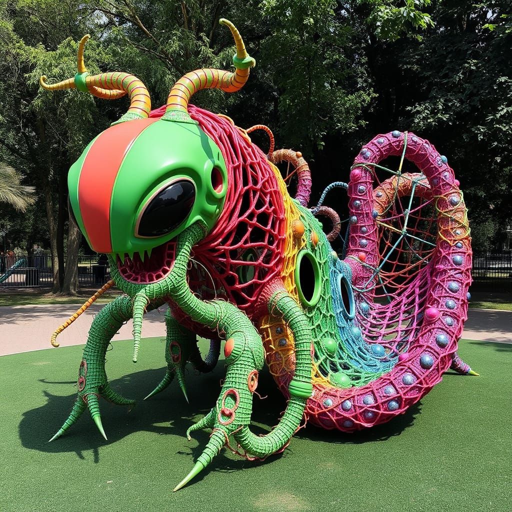 Alien Hybrid Playground with Fractal Rainbow Patterns