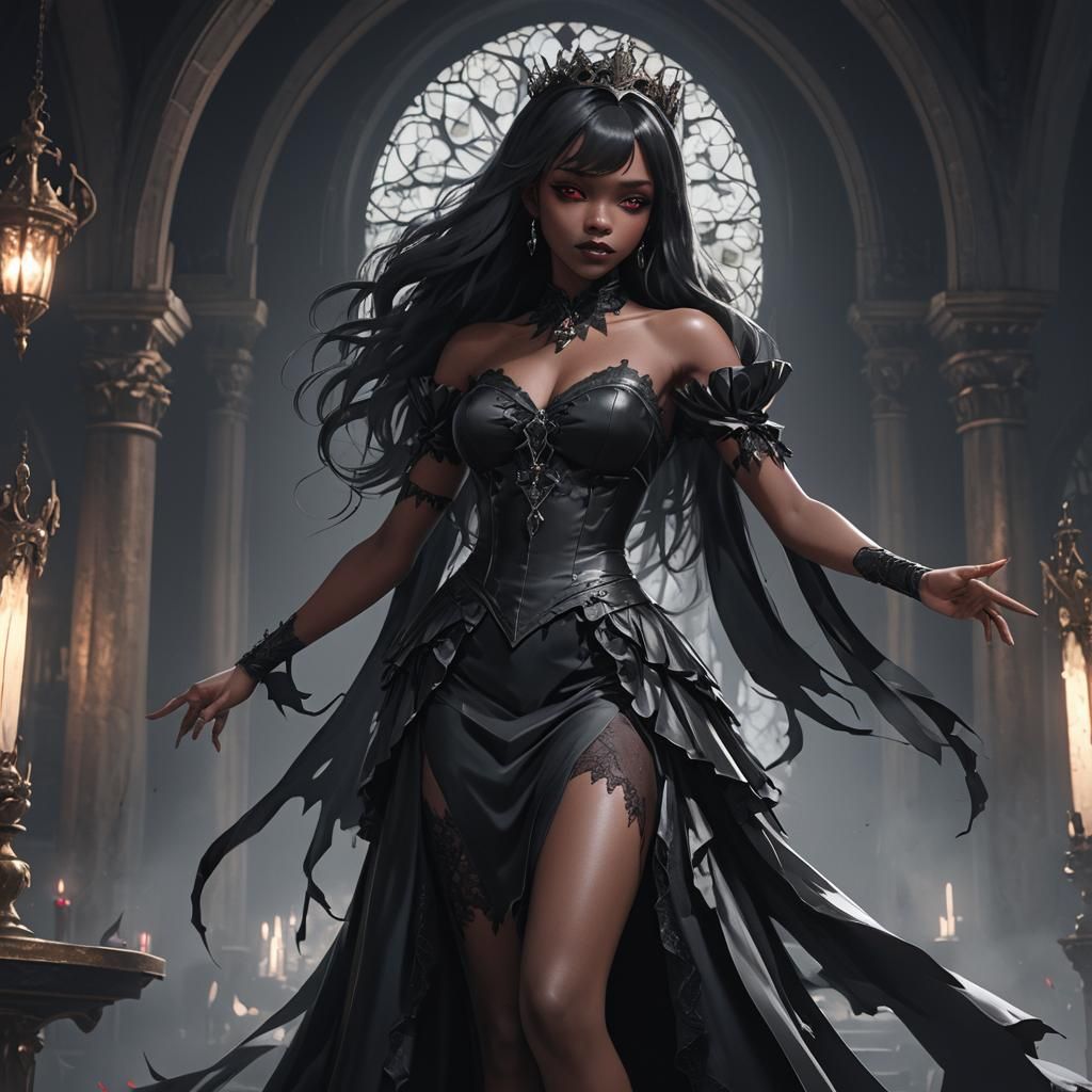 Anime Style Black Vampire Princess in Black Dress