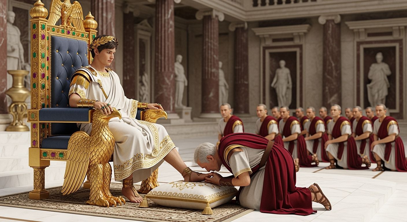 Emperor Nero on Jeweled Throne in Roman Palace