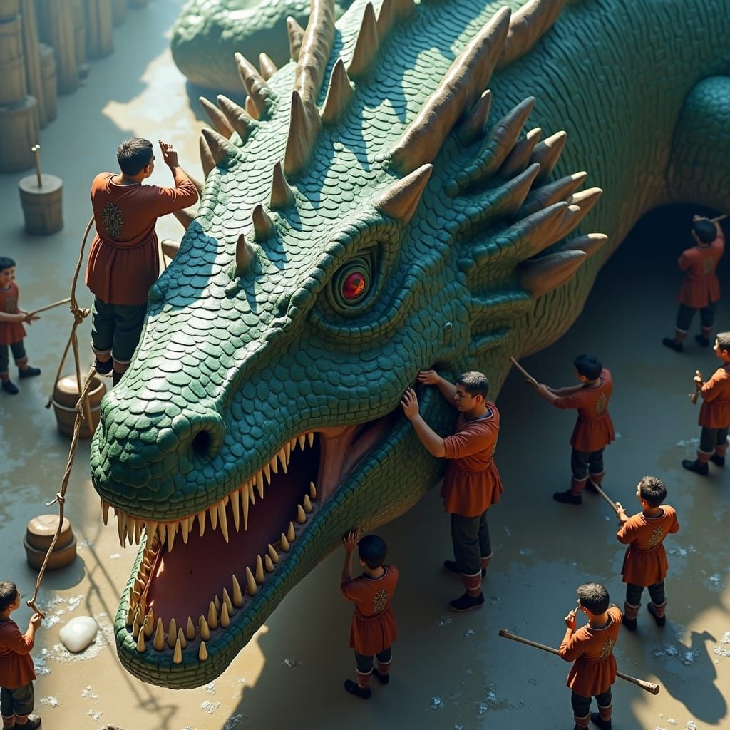 Colossal Dragon Wash: A Hyper-Detailed Illustration