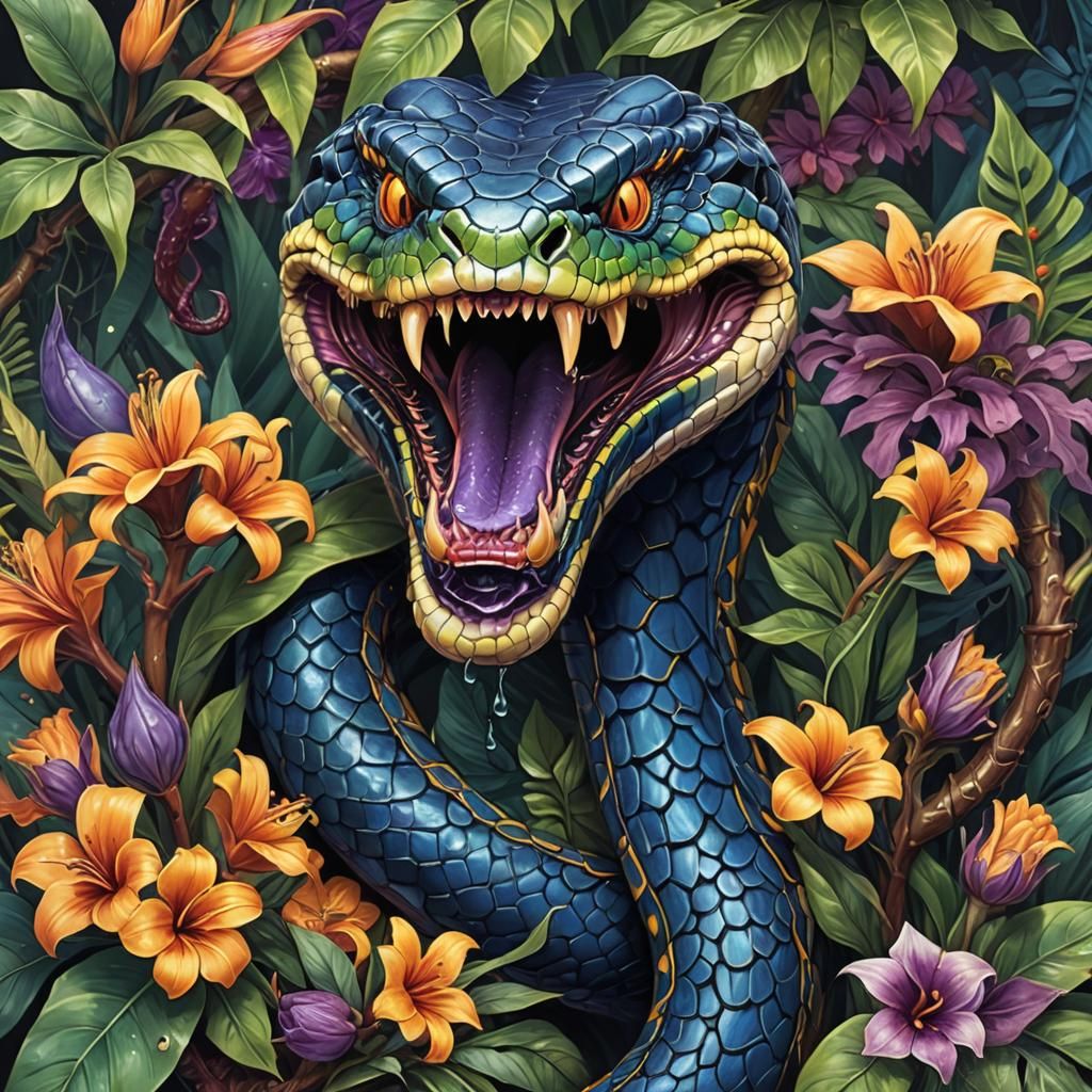Menacing Snake Fang Illustration in National Geographic Styl...