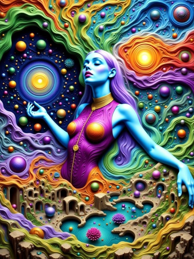 Goddess in Surreal Worlds with 3D Shading