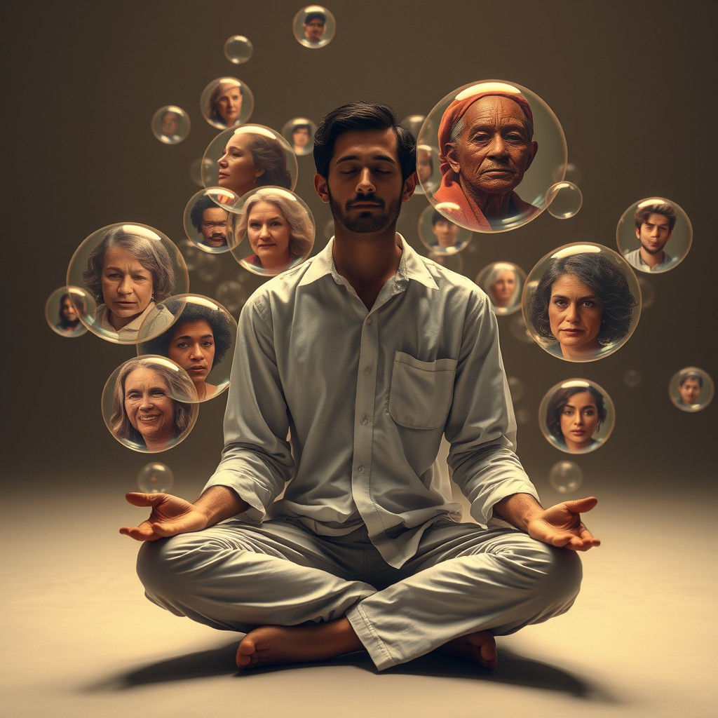 Meditator Surrounded by Translucent Orbs