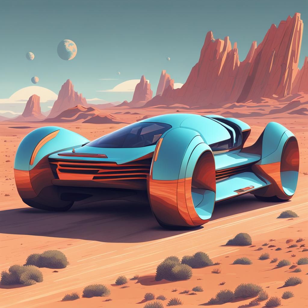 Retro-Futuristic Supercar Concept Art in Moebius Style