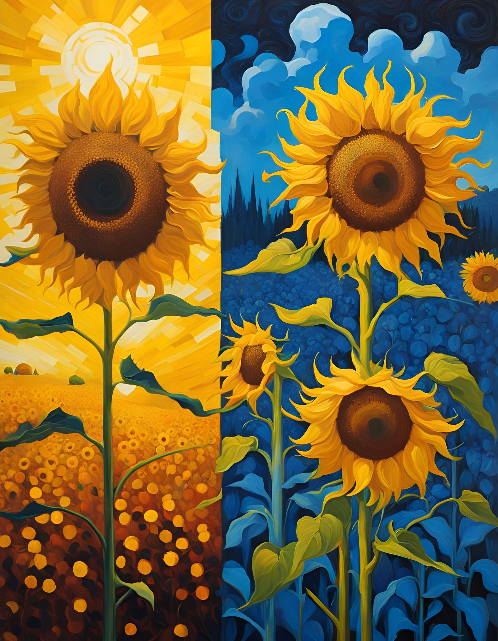 Surreal Sunflower People: Impressionistic Impasto Oil Painti...