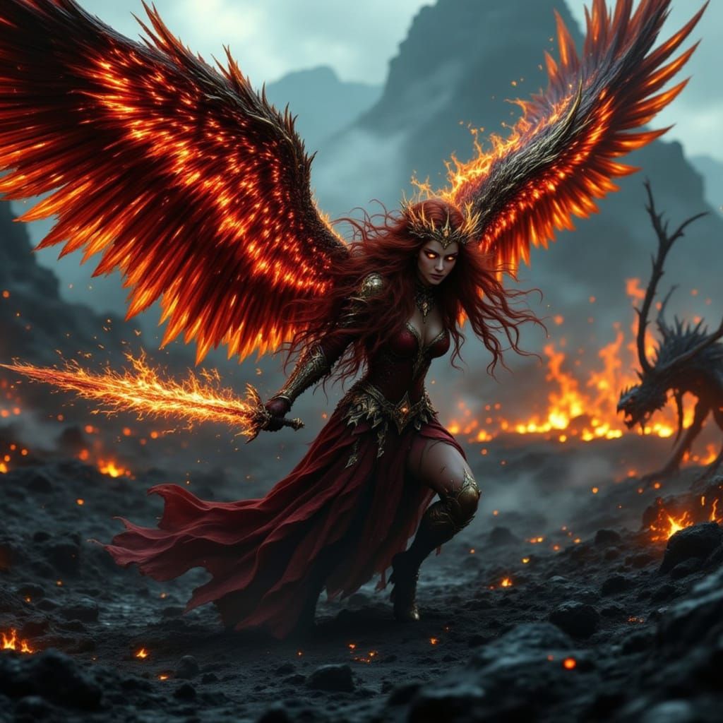 War Angel Battles Demons in Dark Fantasy Style