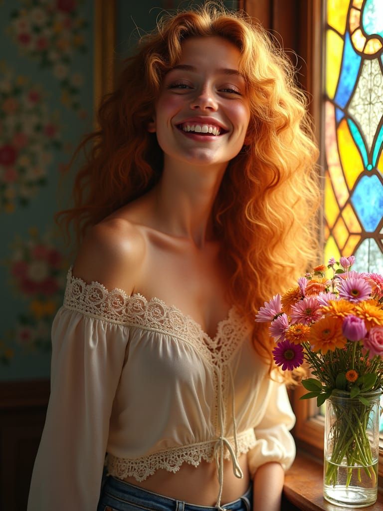 Radiant Strawberry Blonde Goddess in Sunlit Glory