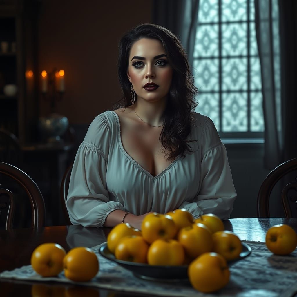 Ethereal Gothic Beauty in Intimate, High-Contrast Setting